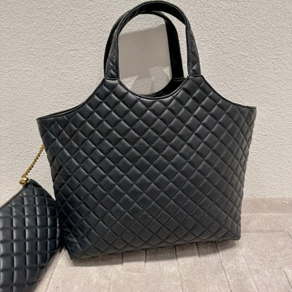 Saint Laurent Icare Shopping Bag In Quilted Black Gold 50Cm