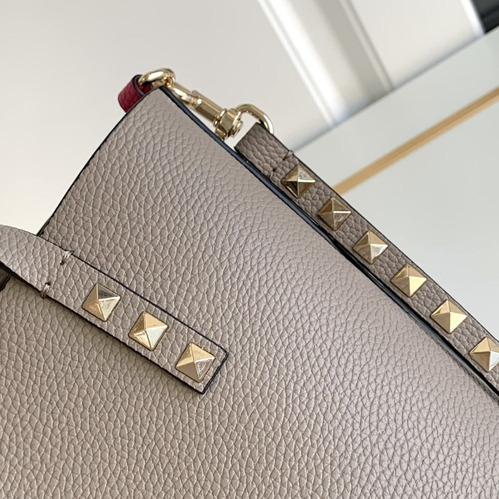 VALENTINO GARAVANI ROCKSTUD SMALL TOTE BAG GREY GENUINE 28CM