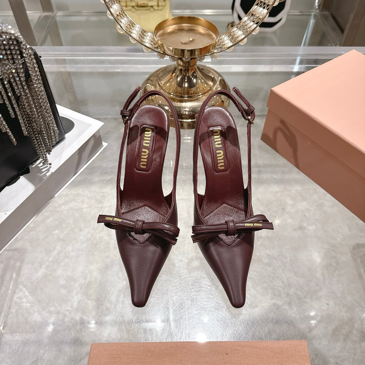 Miu Miu Slingback Pumps With Bow Red