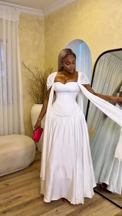 Vintage White Sweetheart Detachable Cape Sleeves A-Line Prom Dress TP5813