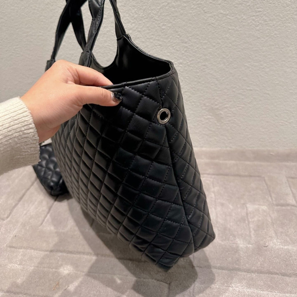Saint Laurent Icare Shopping Bag In Quilted Black Silver 40Cm