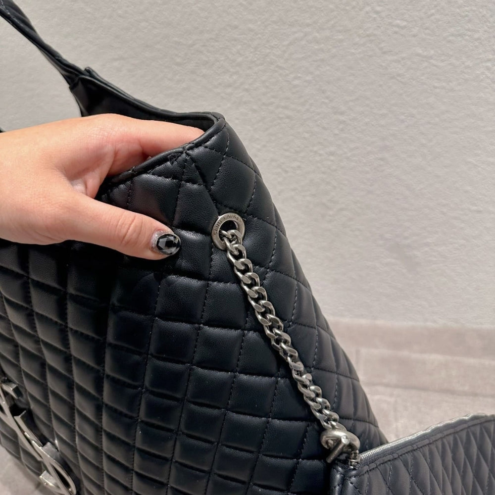 Saint Laurent Icare Shopping Bag In Quilted Black Silver 40Cm