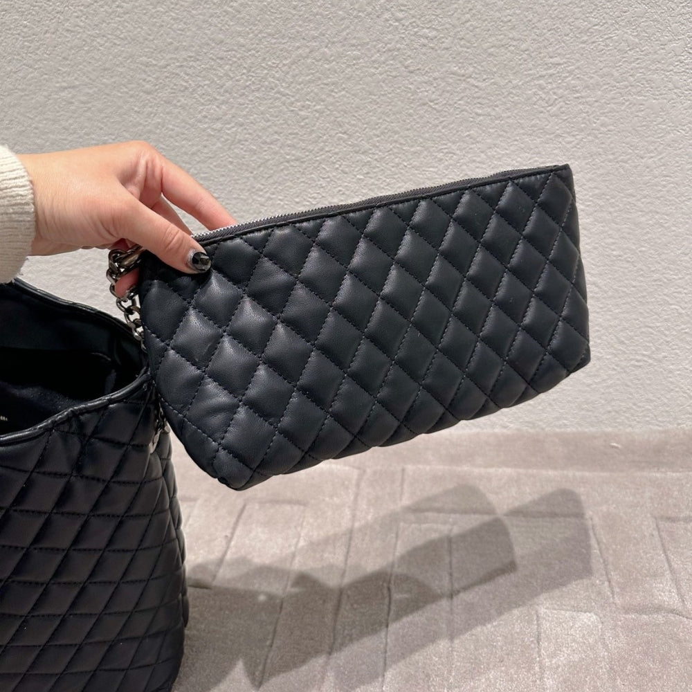 Saint Laurent Icare Shopping Bag In Quilted Black Silver 40Cm