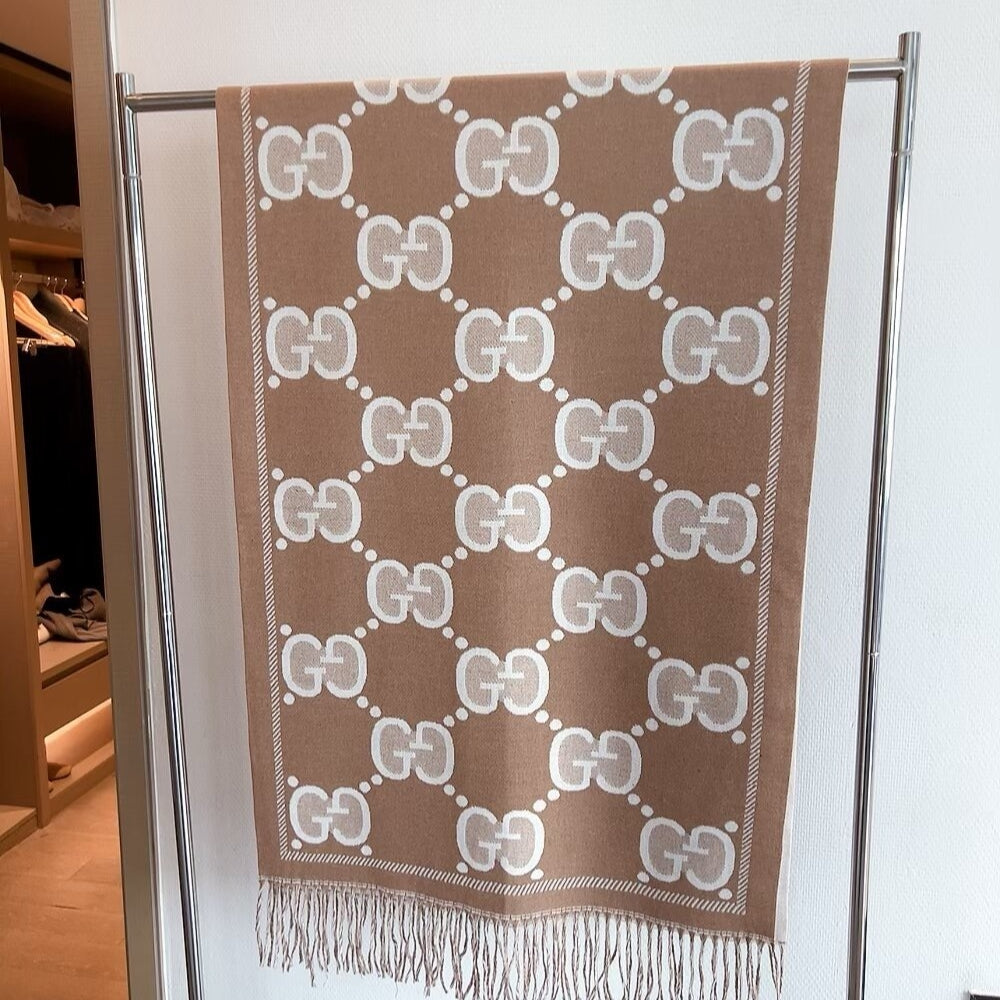 Gucci GG Wool Jacquard Scarf Brown 180Cm