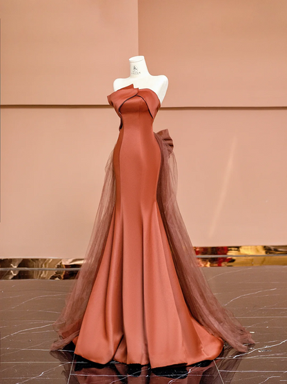 Orange strapless, fitted, bodycon, sexy long ball gown R8419