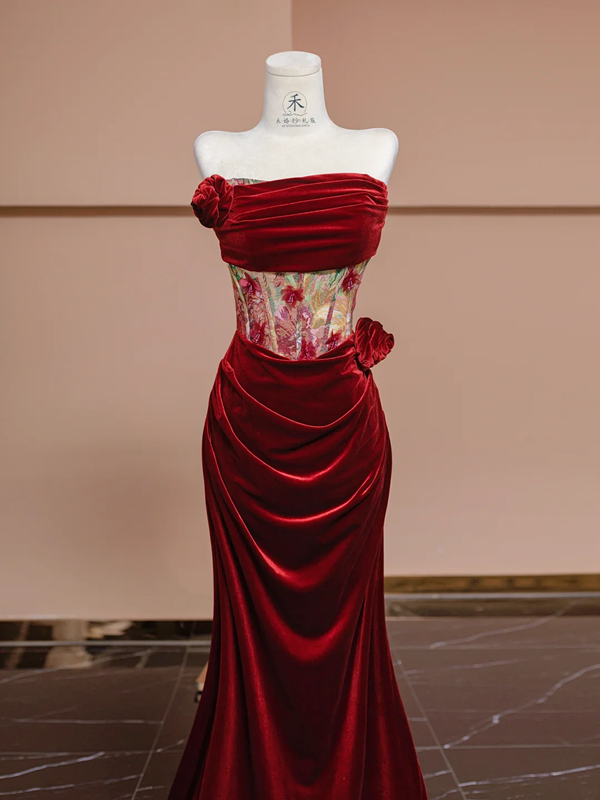 Red strapless boning long ball gown/bridal dress R8303