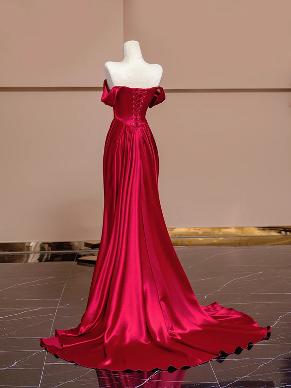Red off-the-shoulder fitted long ball gown/bridal dress R8361