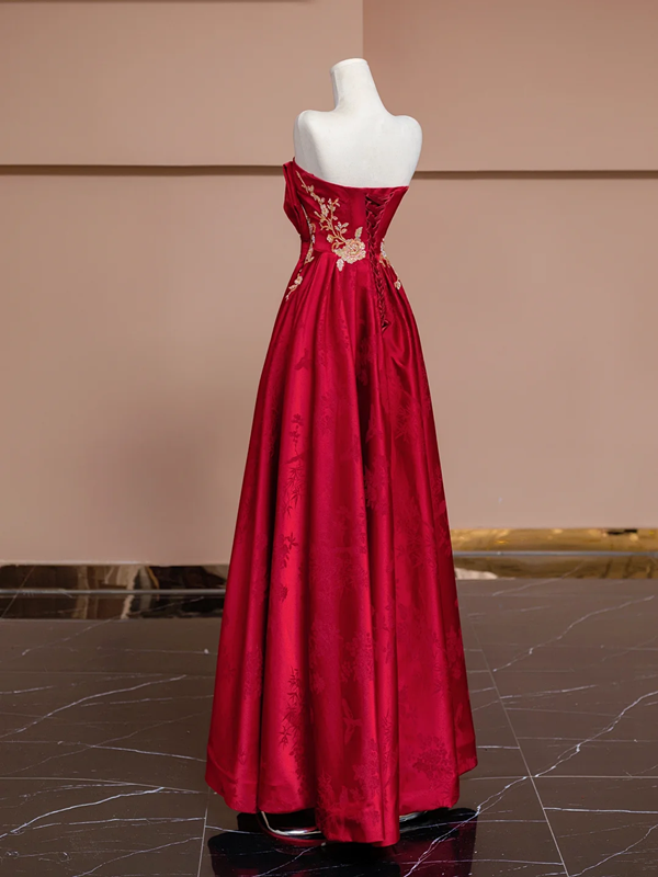 Red strapless fitted waist long ball gown/bridal dress R8332