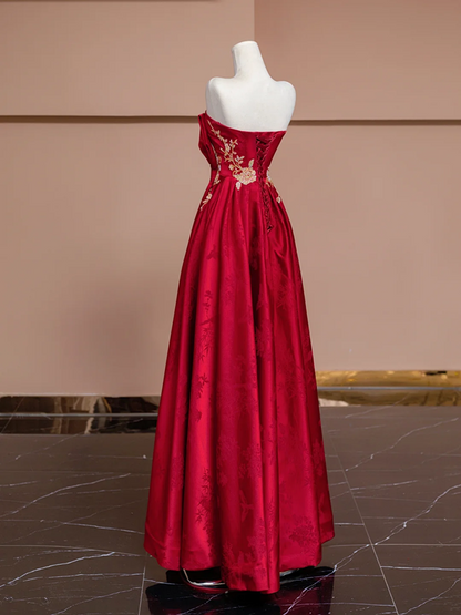 Red strapless fitted waist long ball gown/bridal dress R8332