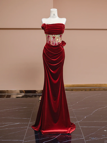 Red strapless boning long ball gown/bridal dress R8303