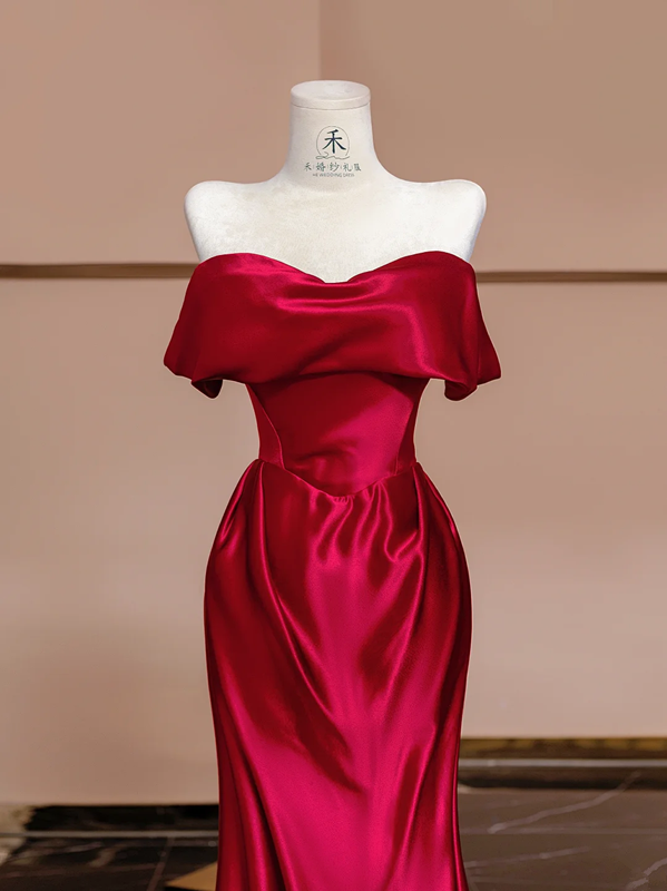 Red off-the-shoulder fitted long ball gown/bridal dress R8361