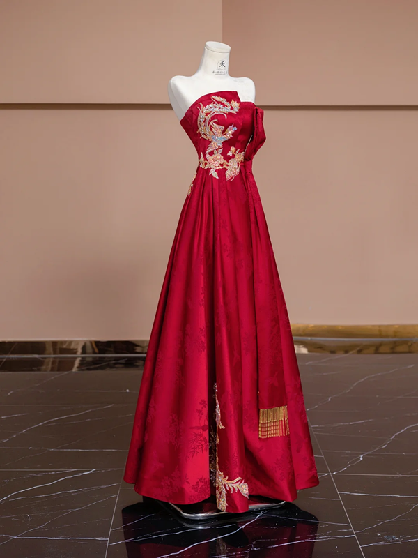 Red strapless fitted waist long ball gown/bridal dress R8332