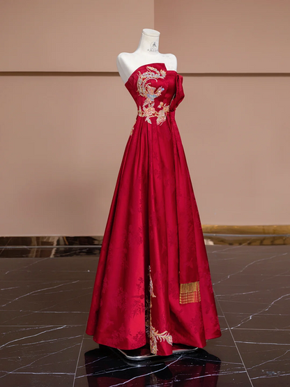 Red strapless fitted waist long ball gown/bridal dress R8332