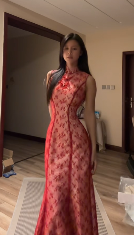Red sleeveless fitted waist slim hip-hugging sexy long ball gown R7780