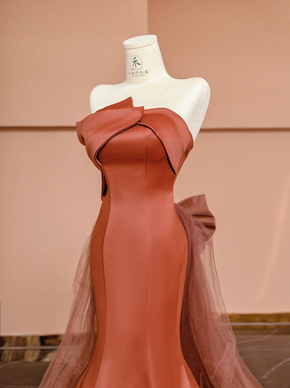 Orange strapless, fitted, bodycon, sexy long ball gown R8419