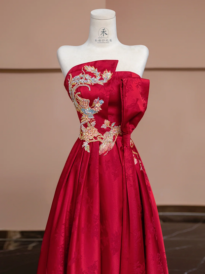 Red strapless fitted waist long ball gown/bridal dress R8332