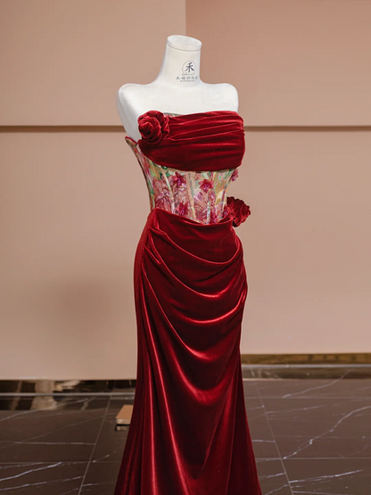 Red strapless boning long ball gown/bridal dress R8303