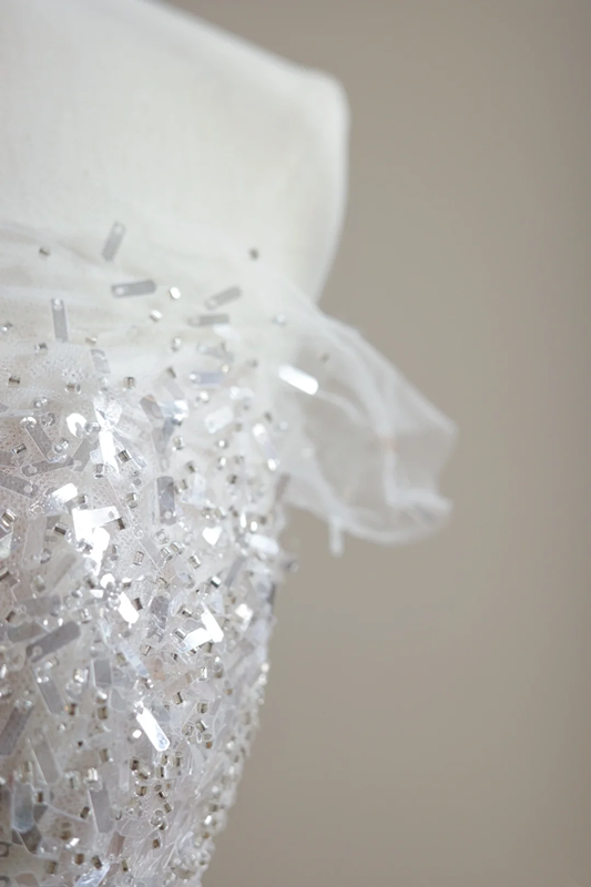White strapless, fitted, sequined long ball gown/bridal dress R8485