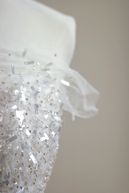 White strapless, fitted, sequined long ball gown/bridal dress R8485