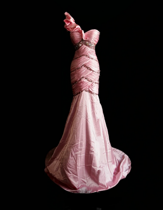 Light Pink One Shoulder Waist-Cinching Slim Fit Mermaid Long Prom Gown, Evening Formal Dress gh7337