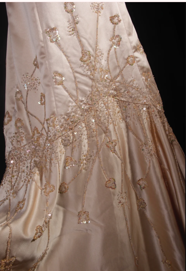 Vintage Spaghetti Straps Yellow Satin Beaded Mermaid Party Evening Dress Long Prom Gown