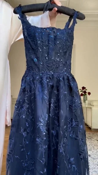 Navy Blue Vintage Fashion Elegant Strapless A-Line Delicate Lace Long Tulle Ball Gown Evening Dress gh3616