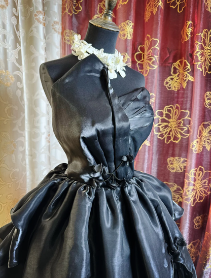 Fashion Strapless Black Satin Tulle Beaded Long Birthday Prom Dress Evening Gown SP1619