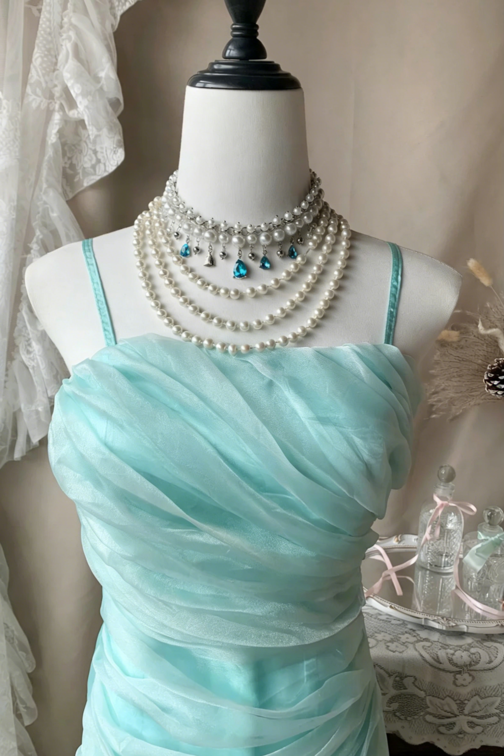 Mint Green Layered Mermaid Evening Gown gh7112