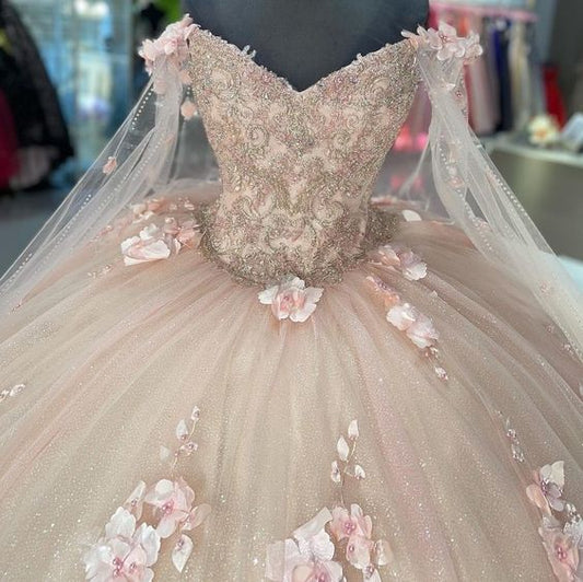 pink Sweetheart Quinceanera Dresses Ball Gown 3D Flowers Formal Prom Graduation Gowns Princess Sweet 15 16 Dress