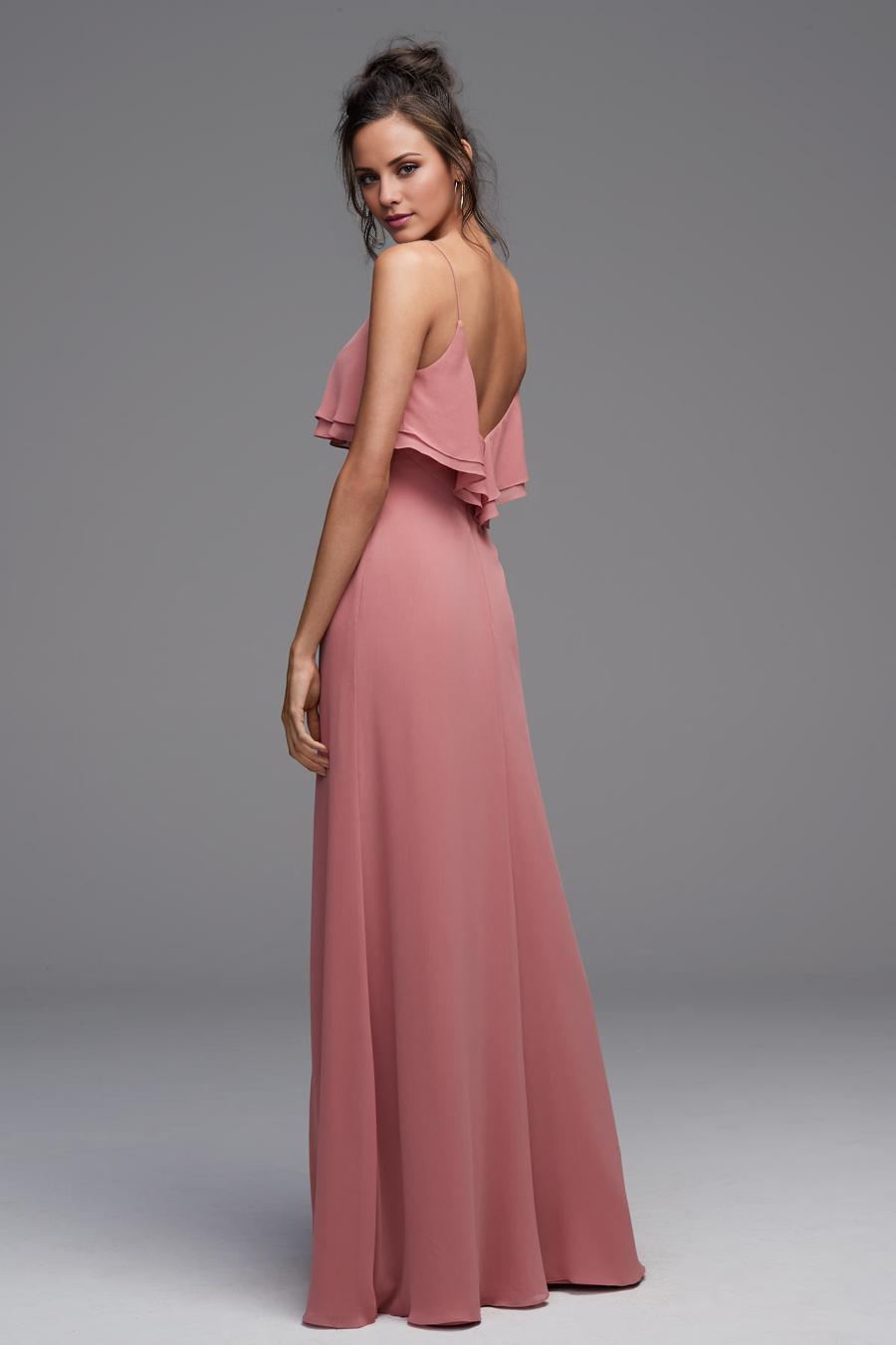 off shoulder collar sleeveless thin shoulder strap backless side slit and floor length evening dress