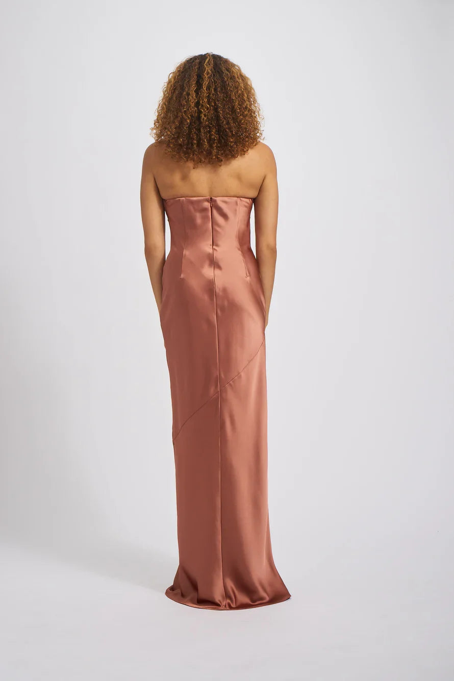 off shoulder collar sleeveless strapless backless and floor length Prom dress