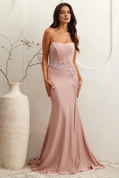 Sequin decal long strapless tight corset dress