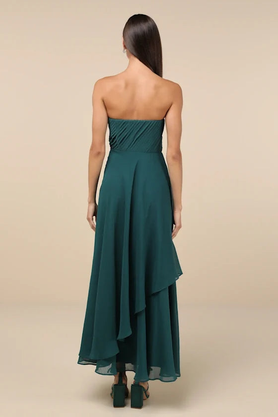 V collar off shoulder sleeveless strapless backless and floor length evening dress