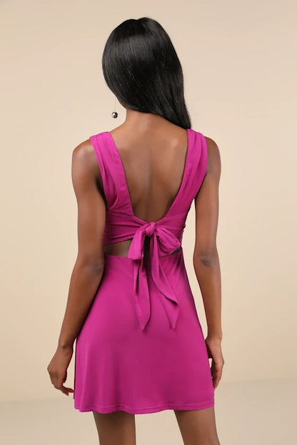 A-line square neckline sleeveless backless short Homecoming dress
