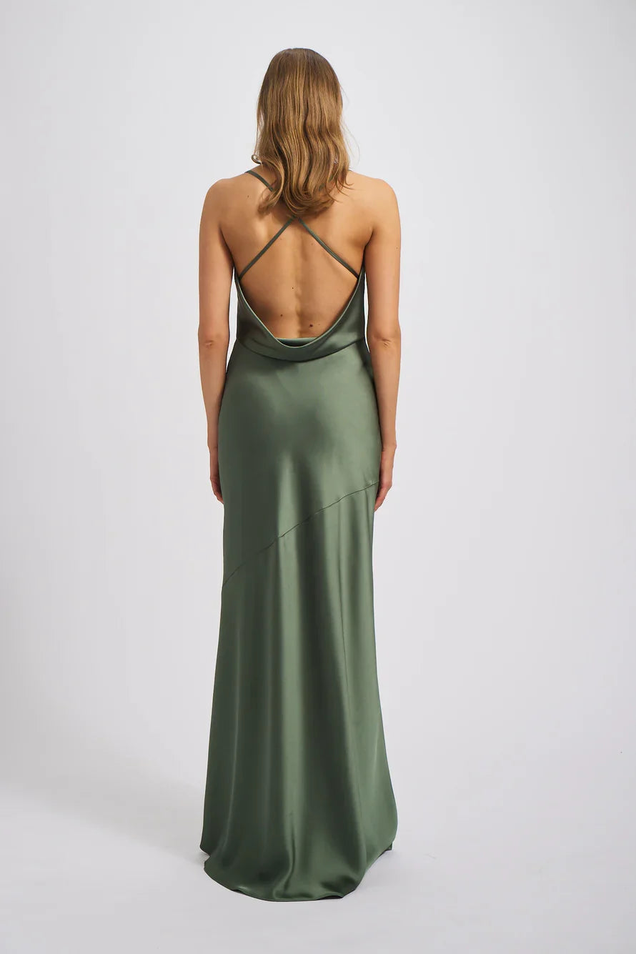 square neckline sleeveless thin shoulder strap backless and floor length Prom dress