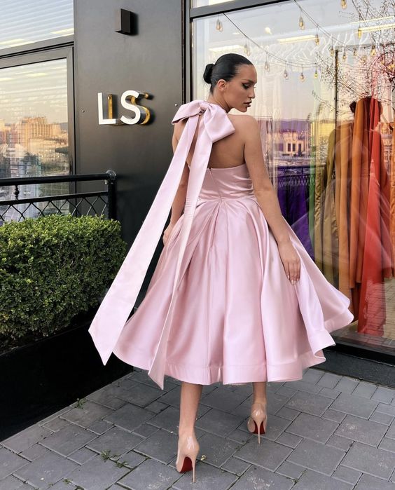 A Line Evening Gown Homecoming Dress Wedding Guest Satin Dress with Butterfly