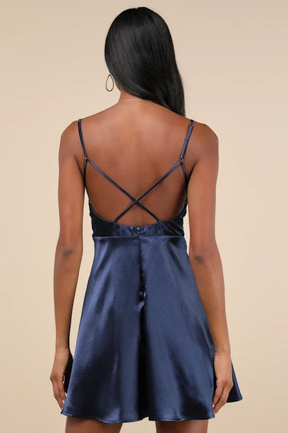 V collar off shoulder sleeveless thin shoulder strap off back short homecoming dress