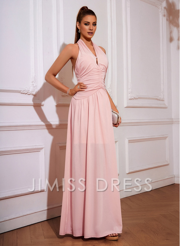 A-line sling floor length knit pleated ball gown