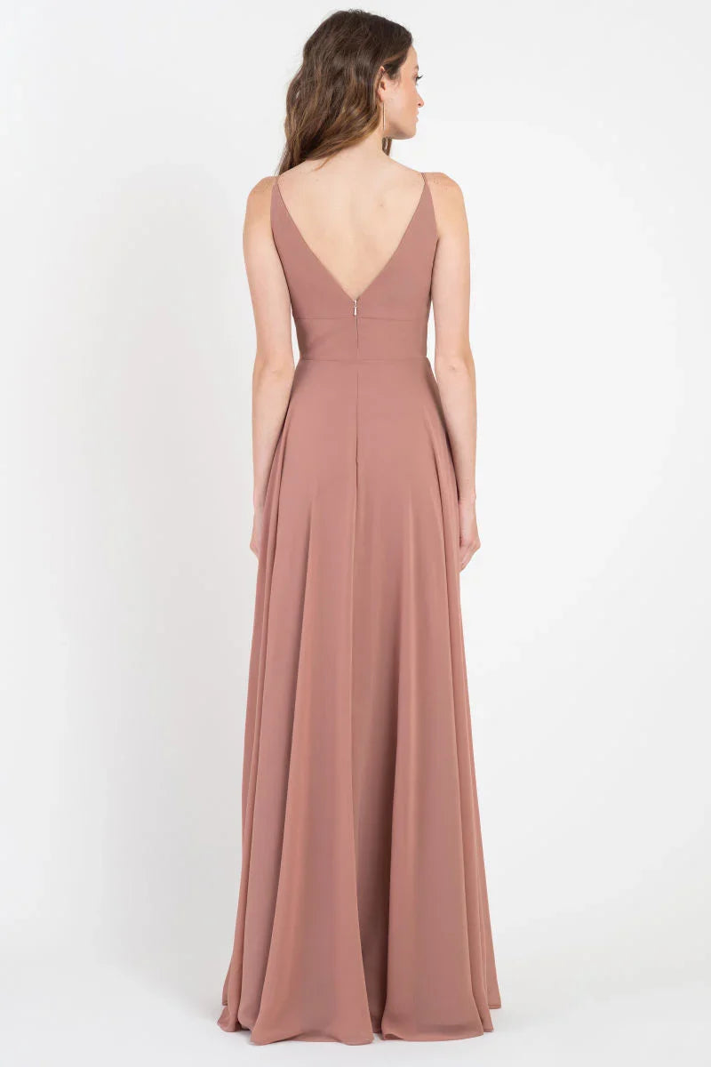 deep V-neck off shoulder sleeveless backless pleated and floor length Prom dress