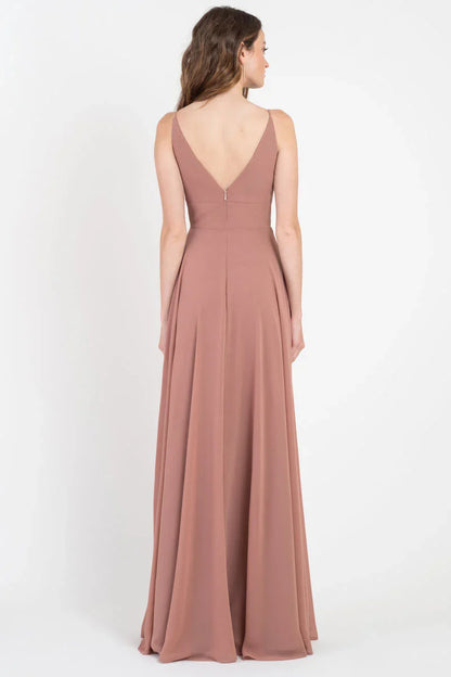 deep V-neck off shoulder sleeveless backless pleated and floor length Prom dress