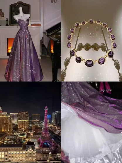 Purple shiny elegant long graduation gown evening gown gh6812