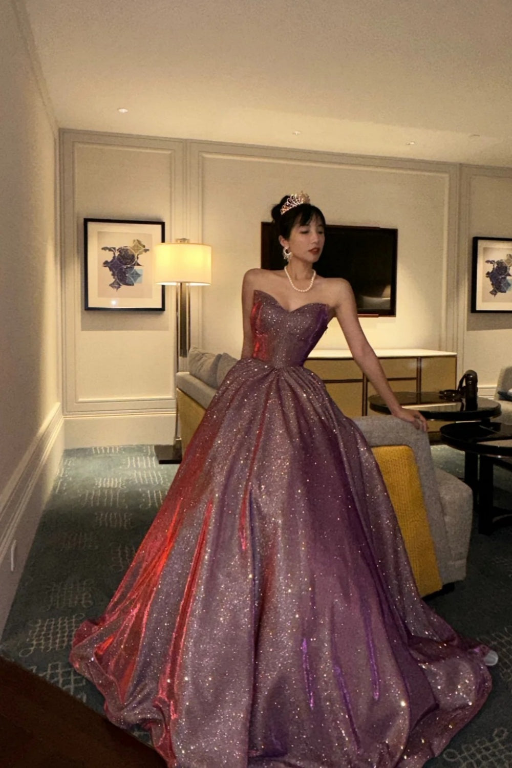 Purple shiny elegant long graduation gown evening gown gh6812