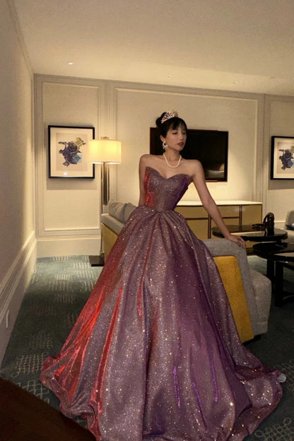 Purple shiny elegant long graduation gown evening gown gh6812