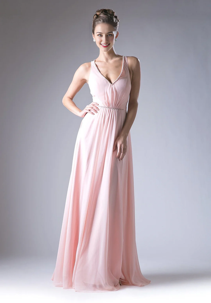Backless lace up long V-neck dress
