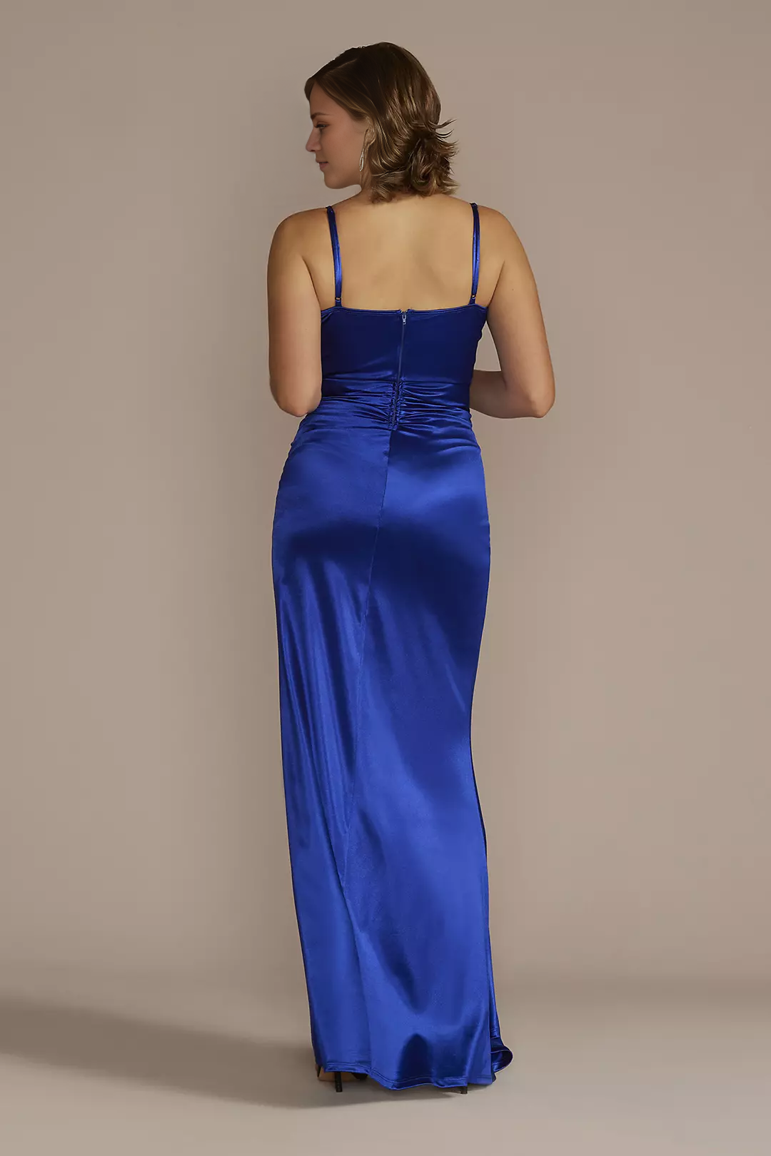 Satin Long Ruched Dress with Slit prom dress