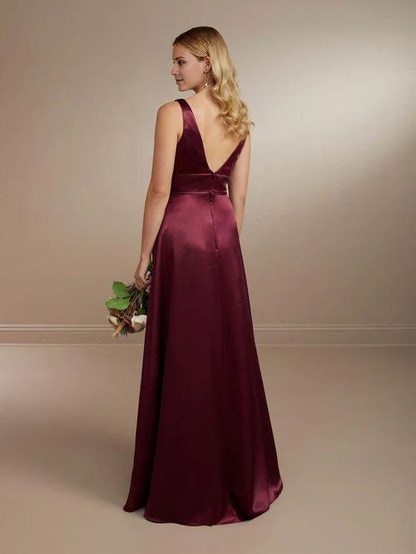 deep V-neck off shoulder sleeveless backless slit and floor length Prom dress