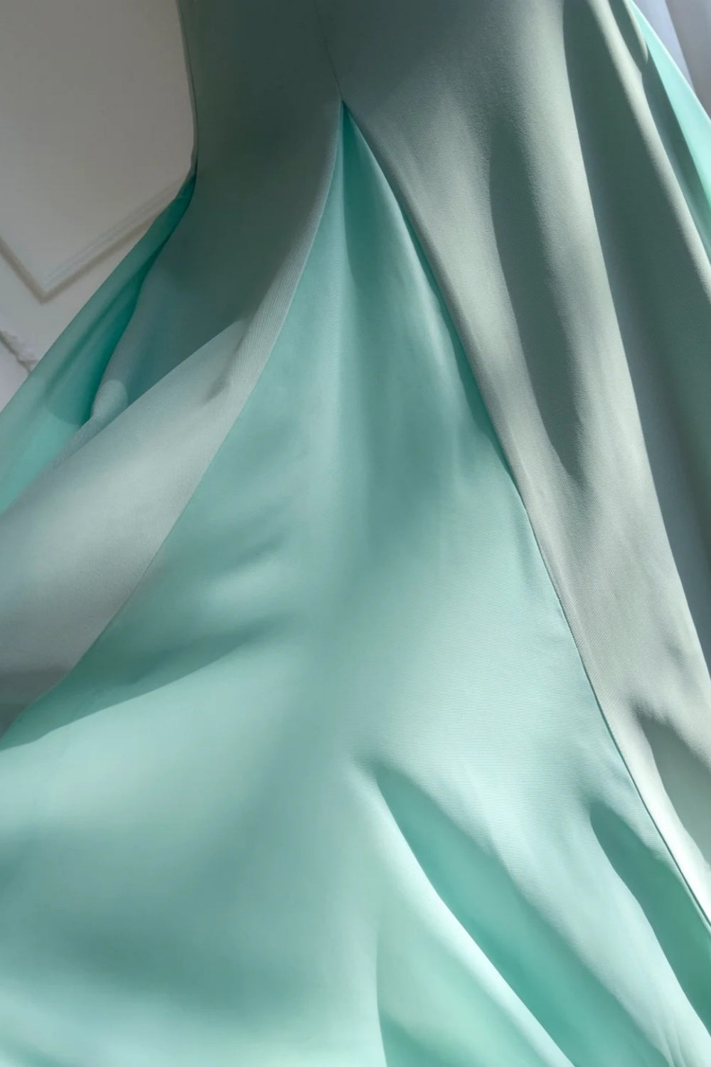 girlhomeshops- Minimalist Mint Green/Pastel Pink Spaghetti Strap Slim-Fit Long Evening Gown gh6098