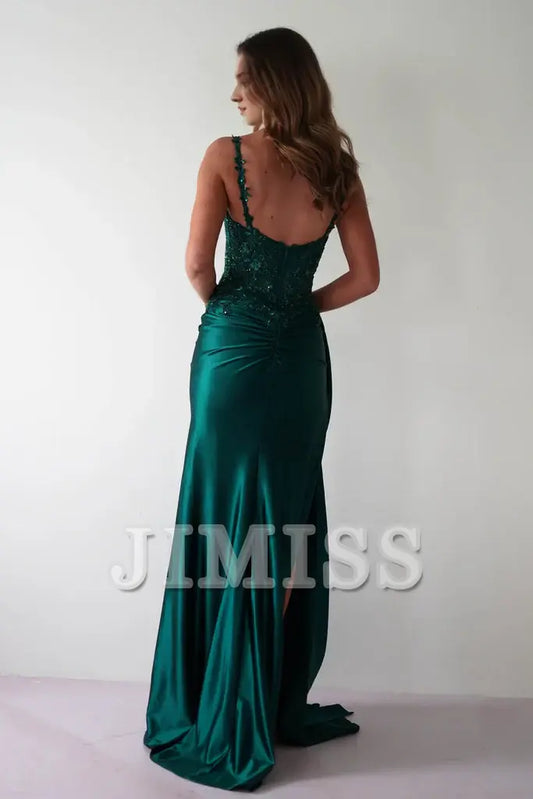 Fashion A-Line Sweetheart Neck Sleeveless Thin Shoulder Strap Satin Floor-Length Evening Gowns