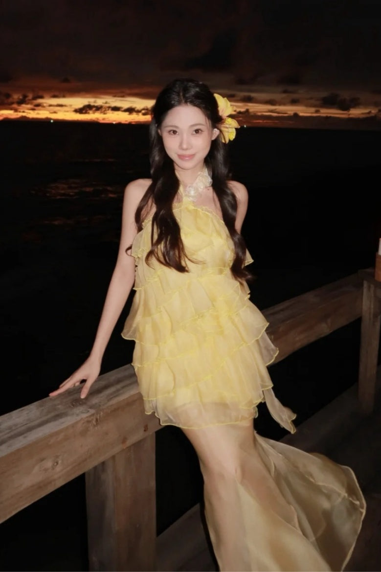 Yellow Beach Vacation Dress Party Dress Chiffon Dress gh6634
