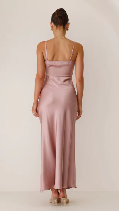 square neckline thin shoulder strap backless side slit and floor length Prom dress